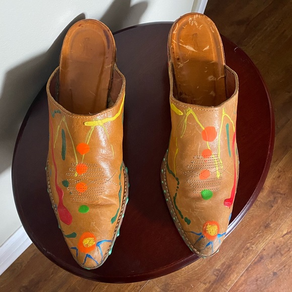 Hand Painted Vintage Leather Clogs - Unisex - Picture 9 of 16